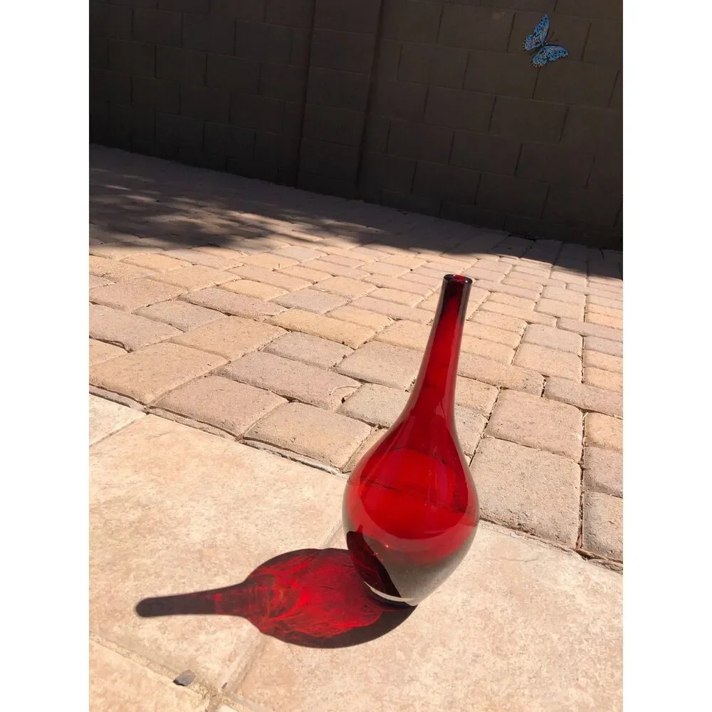 Vintage IKEA Salong Ruby Red Art Glass Vase Johanna Jelinek 12.5” MCM Bud Blown